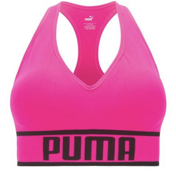 NWT Puma Seamless Solstice Low Impact Racerback Sports Bra Hot Pink/Black Sz S - Picture 1 of 1